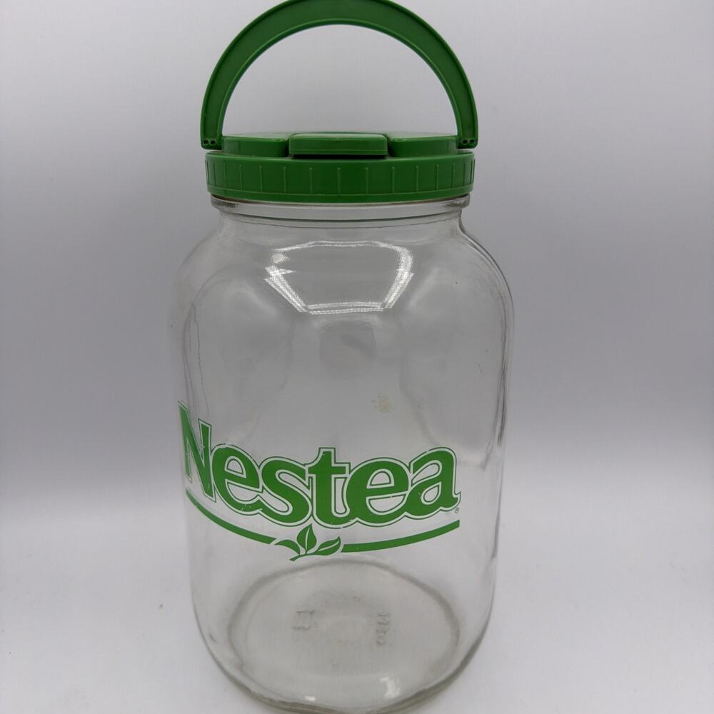 HTF Rare Vintage Nestea 1 Gallon Glass Jar Canister Handle & Pour Spout Sun Tea